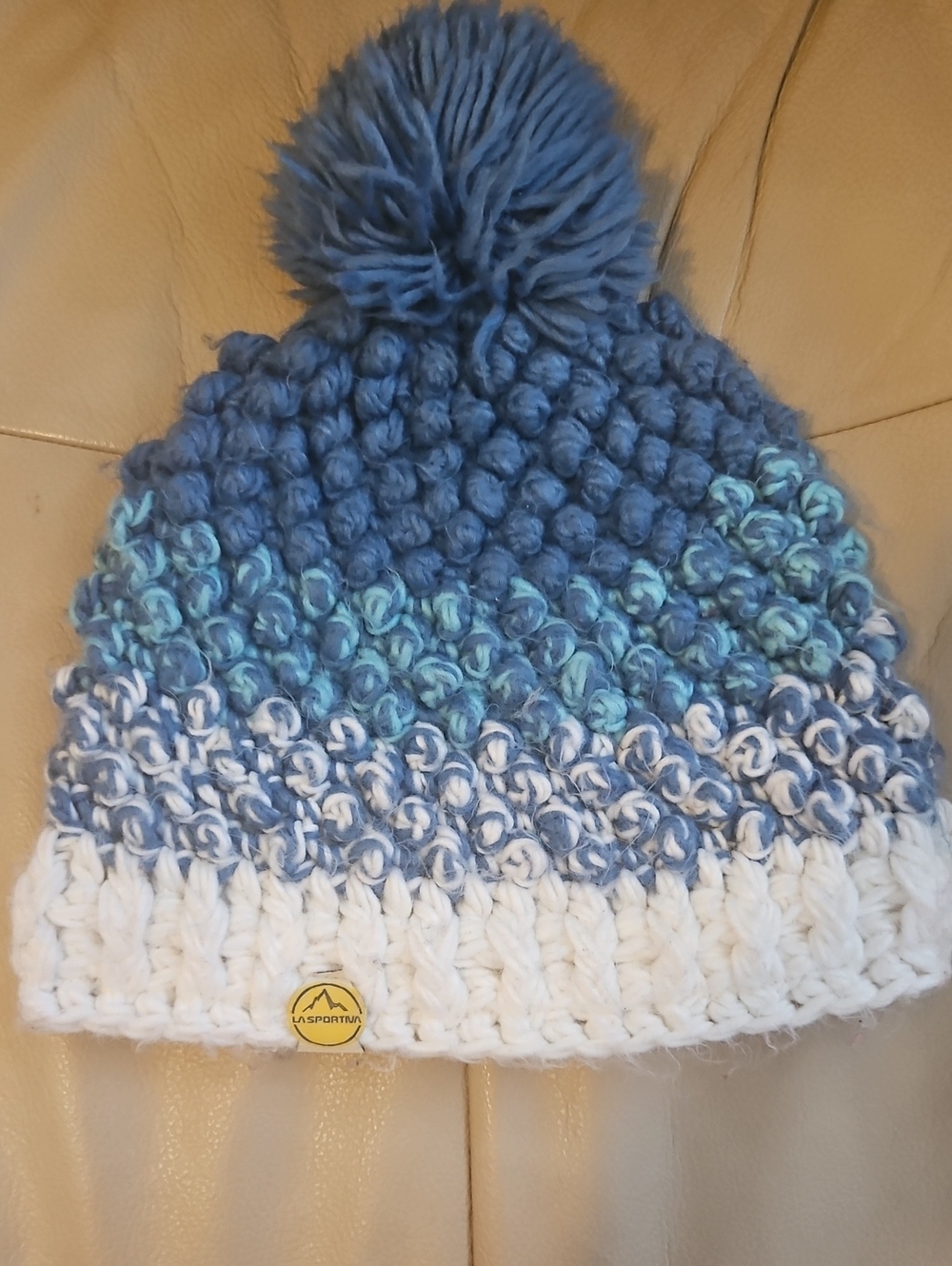 La Sportiva Blue, Light Blue & White Pom Knit Beanie for Kids